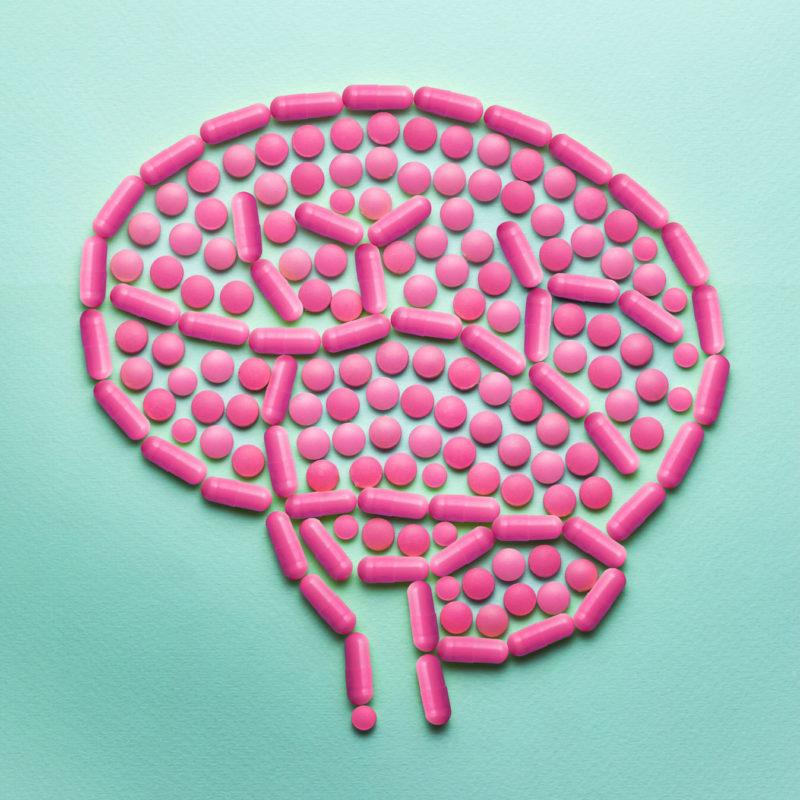 57267744 - creative medicine and healthcare concept made of drugs and pills, in the shape of human brain.