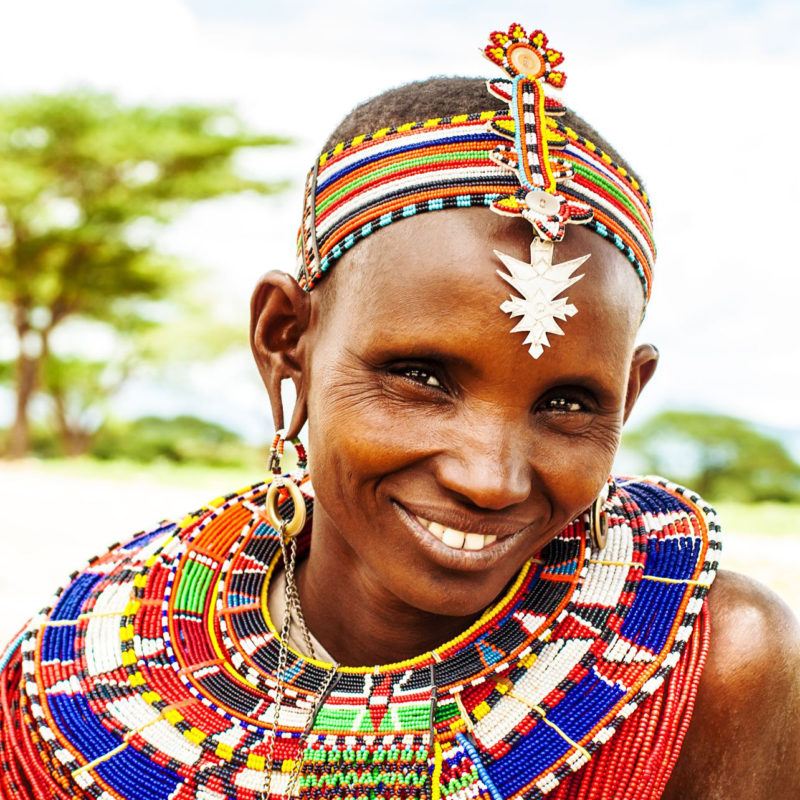 18194014 - africa,kenya, samburu,november 8: portrait of samburu woman wearing traditional handmade accessories, review of daily life of local people, near samburu park national reserve, november 8,2008,kenya
