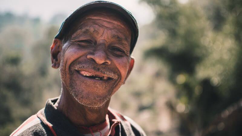 Old man grateful for the little things in life