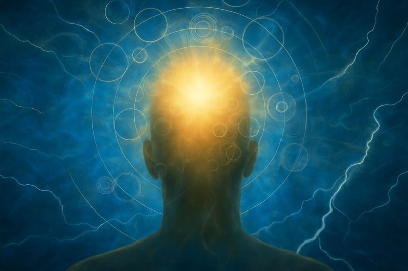 Silhouette radiating energy waves