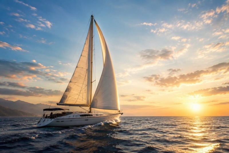 A sailboat on open water with its sails set against the wind, illustrating how direction is chosen rather than given.